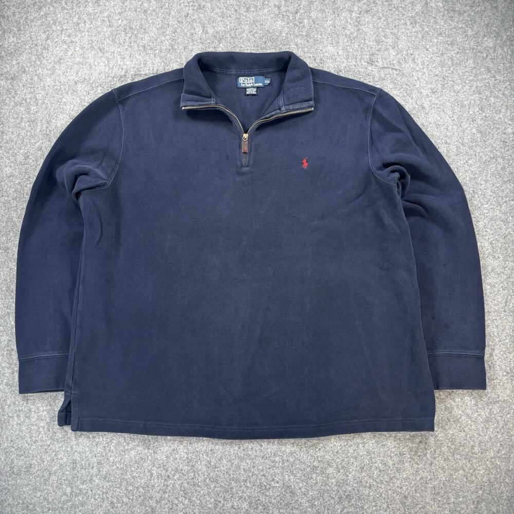 Vintage 80s 90s Polo Ralph Lauren Quarter Zip Pullover Sweater Navy Blue XXL